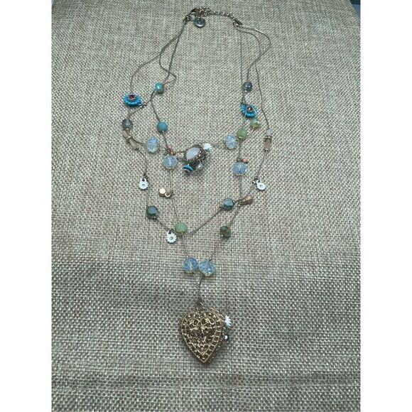 Betsey Johnson Woven Mixed Multi-Colored Bead Flower Heart Illusion Necklace - Picture 5 of 6